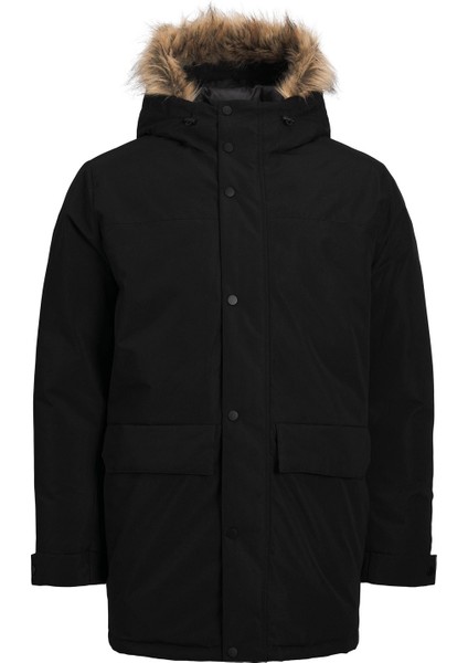 Erkek Kapüşonlu Uzun Mont Siyah Parka 12236096