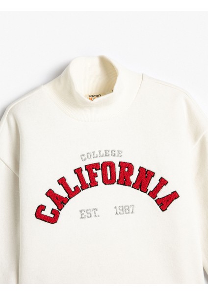 Crop Oversize Kolej Sweatshirt Dik Yaka Şardonlu