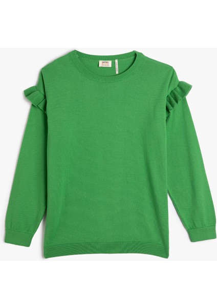 Basic Sweatshirt Fırfır Detaylı Bisiklet Yaka Uzun Kollu