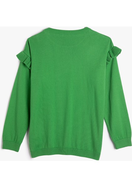 Basic Sweatshirt Fırfır Detaylı Bisiklet Yaka Uzun Kollu