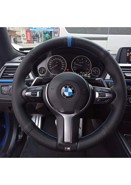 Bmw F30 Noktalı Karbon Mavi Yüzüklü Mavi Dikişli (Simit Kısmına Dikilen Kılıf)