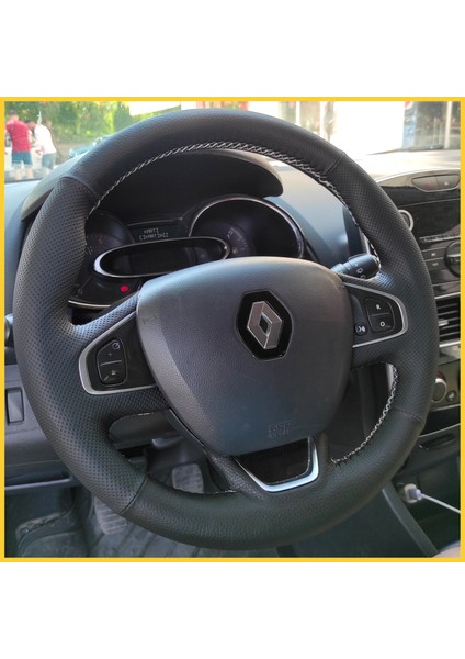 Renault Clio 4 Faz 2 Araca Özel Direksiyon Kılıfı (Gri Dikiş)