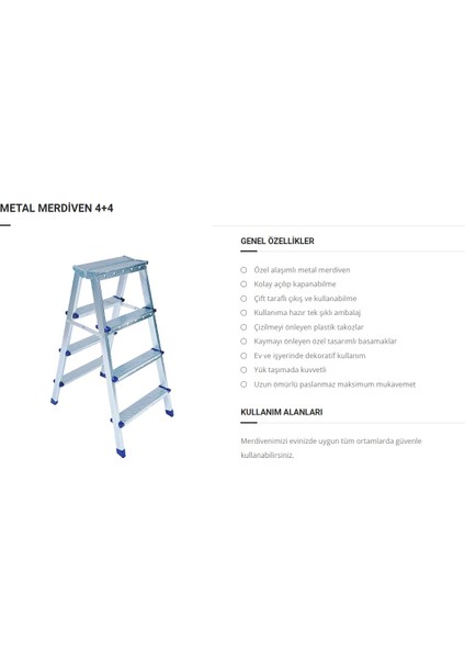 Özel Alaşımlı Metal Çift Çıkışlı Çift Taraflı Seyyar Merdiven 4+4 Basamaklı