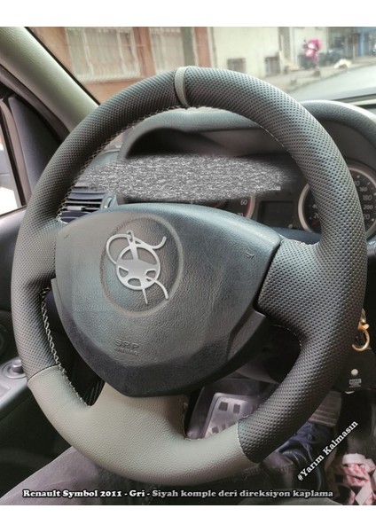 Renault Symbol 2011 Araca Özel Deri Direksiyon Kılıfı (Noktalı Gri Yüzüklü)