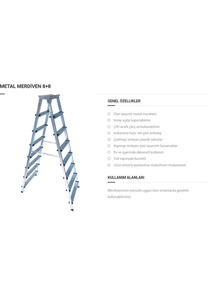 Özel Alaşımlı Metal Çift Çıkışlı Çift Taraflı Seyyar Merdiven 8+8 Basamaklı