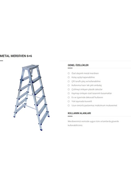 Özel Alaşımlı Metal Çift Çıkışlı Çift Taraflı Seyyar Merdiven 6+6 Basamaklı