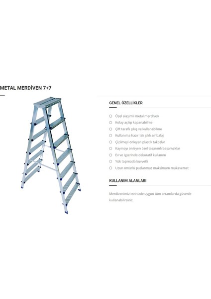 Özel Alaşımlı Metal Çift Çıkışlı Çift Taraflı Seyyar Merdiven 7+7 Basamaklı