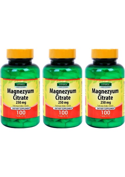 Magnezyum Sitrat 3 x 100 Tablet Vitamin B6 Vitamini Magnesium Citrate