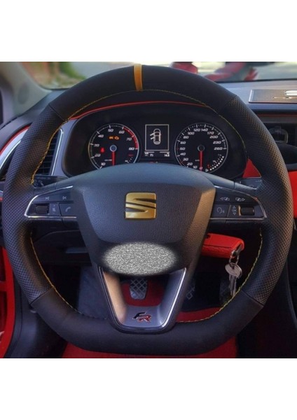 Seat Leon Fr Direksiyon Kılıfı (Nubuk Noktalı Kırmızı Yüzüklü)