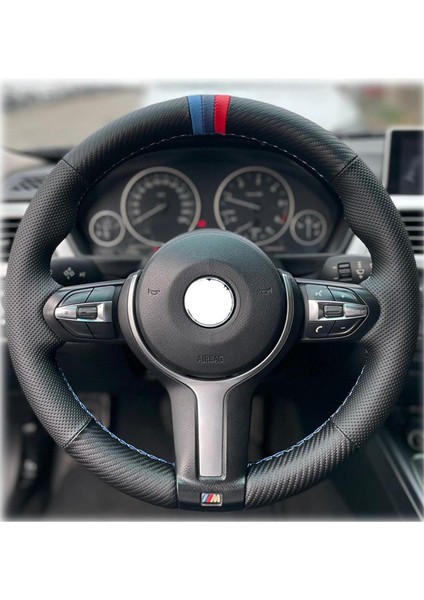 Bmw 3 Serisi Noktalı Karbon 3myüzüklü Mavi Kırmızı Dikişli (Simit Kısmına Dikilen Kılıf)