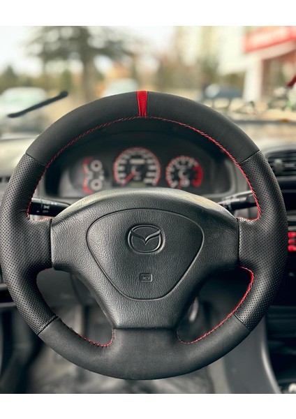 Mazda 3.23 Araca Özel Direksiyon Kılıfı (Noktalı Nubuk Yüzüklü)