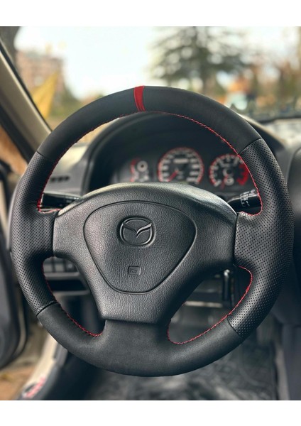 Mazda 3.23 Araca Özel Direksiyon Kılıfı (Noktalı Nubuk Yüzüklü)