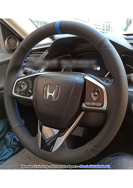 Honda Civic F5 Araca Özel Direksiyon Kılıfı (Alcantra Nokta Mavi Yüzük)