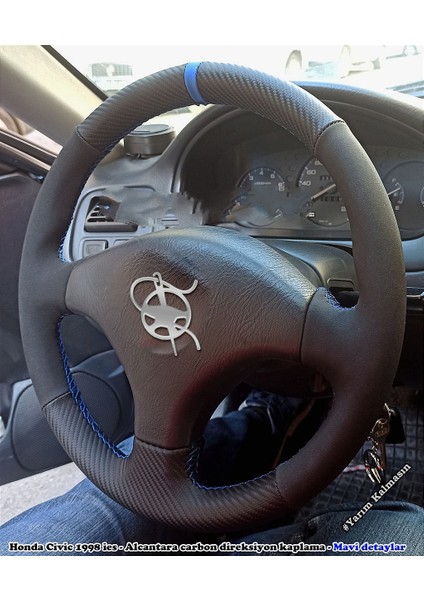 Honda Civic 1998 Araca Özel Direksiyon Kılıfı (Nubuk Karbon Yüzüklü)