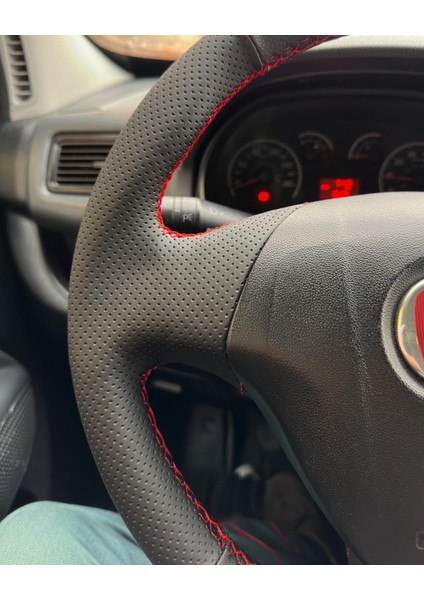 Fiat Linea Fiorino (Tuşsuz) Araca Özel Direksiyon Kılıfı (Noktalı Düz Kırmızı Dikişli)