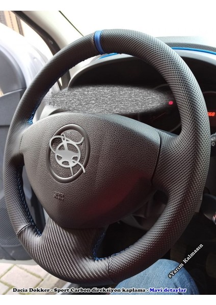 Dacia Dokker Araca Özel Deri Direksiyon Kılıfı (Noktalı Karbon Yüzüklü)