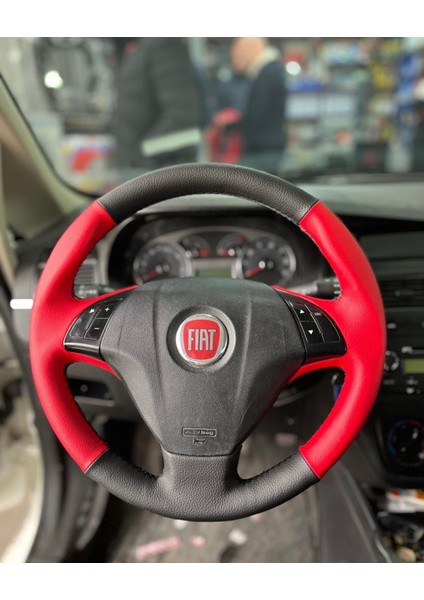 Fiat Linea Punto (Tuşlu) Araca Özel Direksiyon Kılıfı (Düz Kırmızı)