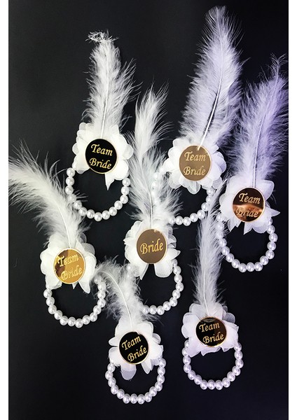 Incili Nedime Bilekliği Altın Renk Pleksili Beyaz Otrişli 7 Adet