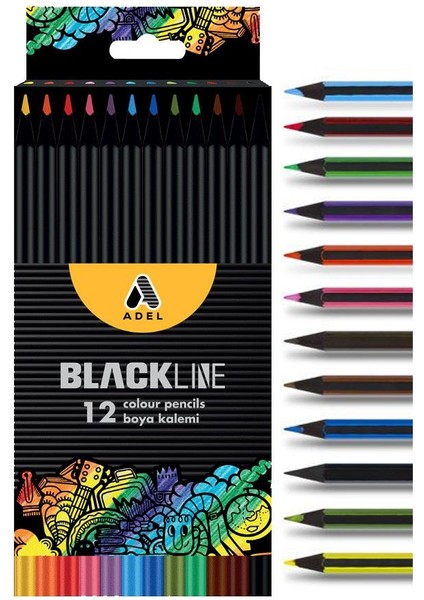 Blackline 12 Li Kuru Boya Kalemi Karton Kutu 1 Paket 12 Renk Kuruboya Tam Boy Renkli Kalem