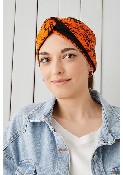 Turuncu Siyah Bandana Saç Bandı Ekstra Yumuşak Esnek Doğal Pamuklu Penye