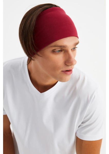 Bordo Erkek Pamuklu Penye, Kaymaz, Ultra Hafif, Spor Geniş Saç Bandı Bandana Buff