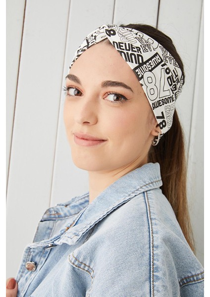 Beyaz Siyah Desenli Bandana Saç Bandı Ekstra Yumuşak Esnek Doğal Pamuklu Penye modelleri