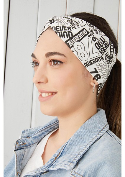 Beyaz Siyah Desenli Bandana Saç Bandı Ekstra Yumuşak Esnek Doğal Pamuklu Penye indirimleri