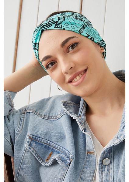 Turquaz Siyah Desenli Bandana Saç Bandı Ekstra Yumuşak Esnek Doğal Pamuklu Penye modelleri
