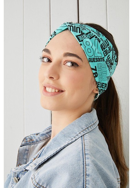 Turquaz Siyah Desenli Bandana Saç Bandı Ekstra Yumuşak Esnek Doğal Pamuklu Penye indirimleri