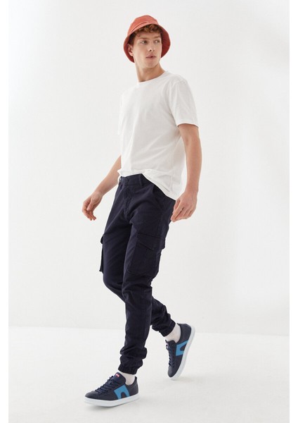 Gabardin Sıkma Paça Regular Fit Kargo Stil Uzun Pantolon Lacivert