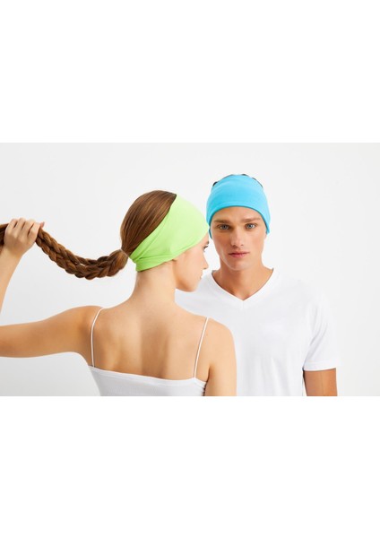Yeşil-Aqua 2'li Çift Taraflı Kullanım Alternatifli, Pamuklu Penye, Kaymaz, Hafif, Spor Saç Bandı Bandana fiyatları