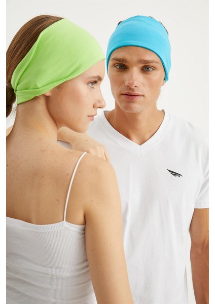 Yeşil-Aqua 2'li Çift Taraflı Kullanım Alternatifli, Pamuklu Penye, Kaymaz, Hafif, Spor Saç Bandı Bandana modelleri