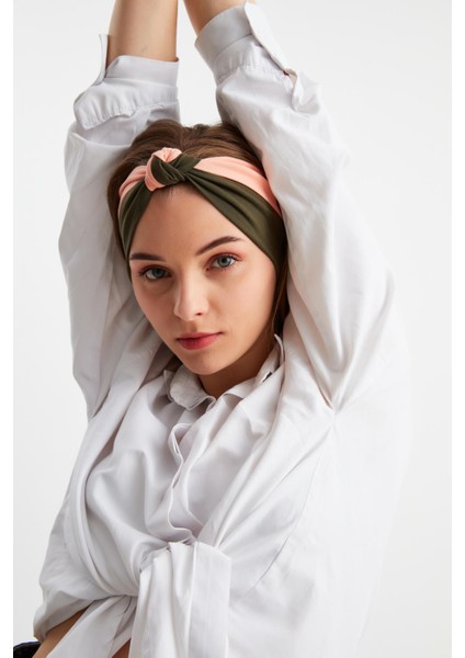Haki-Pudra Kadın Fenomen Style Pamuklu Penye, Kaymaz, Yumuşak, Esnek, Saç Bandı Bandana modelleri