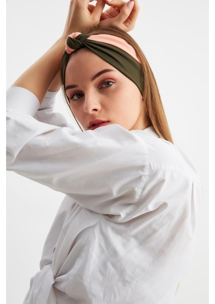Haki-Pudra Kadın Fenomen Style Pamuklu Penye, Kaymaz, Yumuşak, Esnek, Saç Bandı Bandana fırsatları