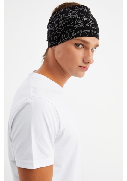 Siyah-Melanj Erkek Pamuklu Penye, Kaymaz, Ultra Hafif, Spor Geniş Saç Bandı Bandana Buff