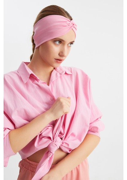 Pembe Kadın Çapraz Bağlamalı Pamuklu Penye, Kaymaz, Yumuşak, Esnek, Saç Bandı Bandana modelleri
