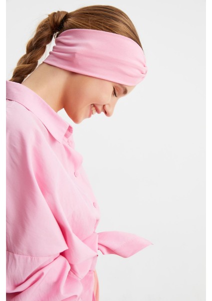 Pembe Kadın Çapraz Bağlamalı Pamuklu Penye, Kaymaz, Yumuşak, Esnek, Saç Bandı Bandana fırsatları