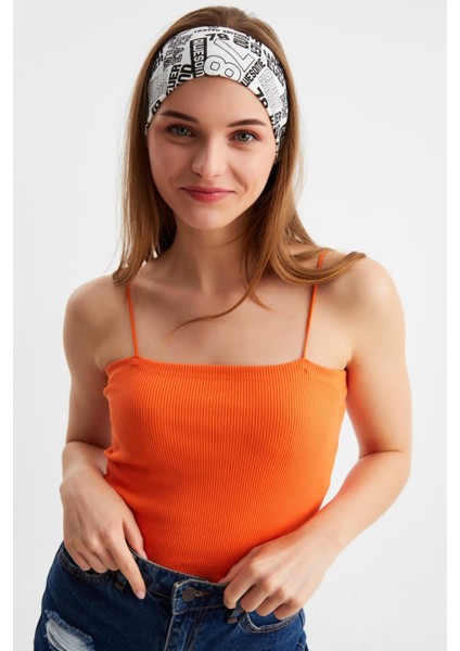 Beyaz Kadın Pamuklu Penye, Kaymaz, Terletmez, Ultra Hafif, Spor Saç Bandı Bandana