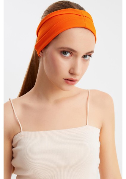 Turuncu Kadın Çift Taraflı Kullanım Alternatifli, Pamuklu Penye, Kaymaz, Hafif, Spor Saç Bandı Bandana