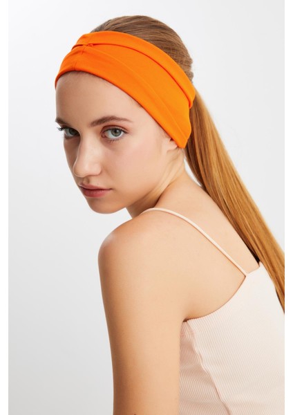 Turuncu Kadın Çift Taraflı Kullanım Alternatifli, Pamuklu Penye, Kaymaz, Hafif, Spor Saç Bandı Bandana fırsatları