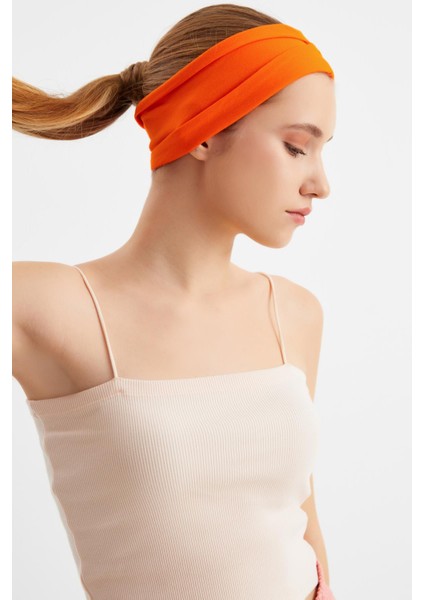 Turuncu Kadın Çift Taraflı Kullanım Alternatifli, Pamuklu Penye, Kaymaz, Hafif, Spor Saç Bandı Bandana indirimleri