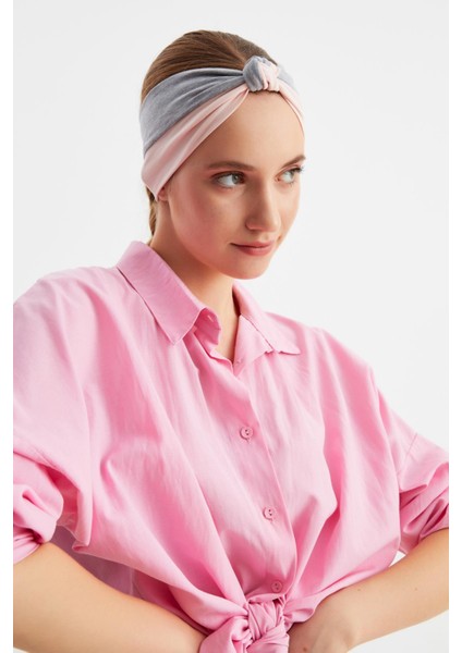 Gri-Pudra Kadın Fenomen Style Pamuklu Penye, Kaymaz, Yumuşak, Esnek, Saç Bandı Bandana modelleri