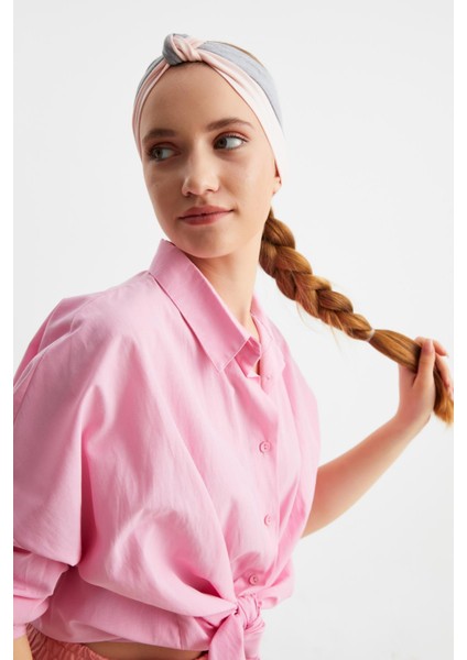 Gri-Pudra Kadın Fenomen Style Pamuklu Penye, Kaymaz, Yumuşak, Esnek, Saç Bandı Bandana fırsatları