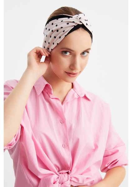 Pudra-Siyah Kadın Trend Style Pamuklu Penye, Kaymaz, Yumuşak, Esnek, Saç Bandı Bandana