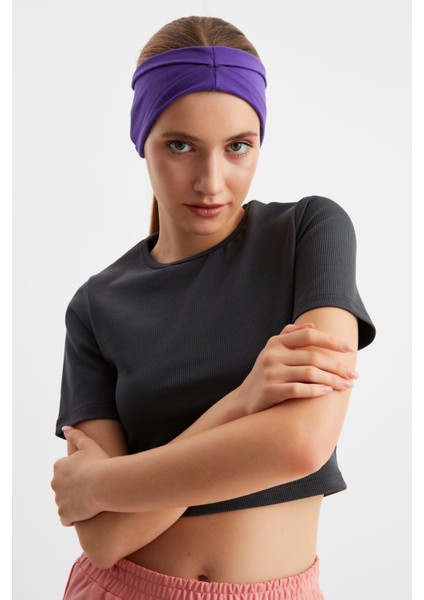 Mor Kadın Çift Taraflı Kullanım Alternatifli, Pamuklu Penye, Kaymaz, Hafif, Spor Saç Bandı Bandana