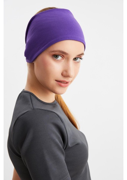Mor Kadın Çift Taraflı Kullanım Alternatifli, Pamuklu Penye, Kaymaz, Hafif, Spor Saç Bandı Bandana modelleri