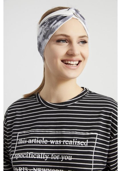 Batik Beyaz, Butik Tasarım Kadın Bandana Saç Bandı, Ekstra Yumuşak, Esnek, Doğal, Pamuklu Penye