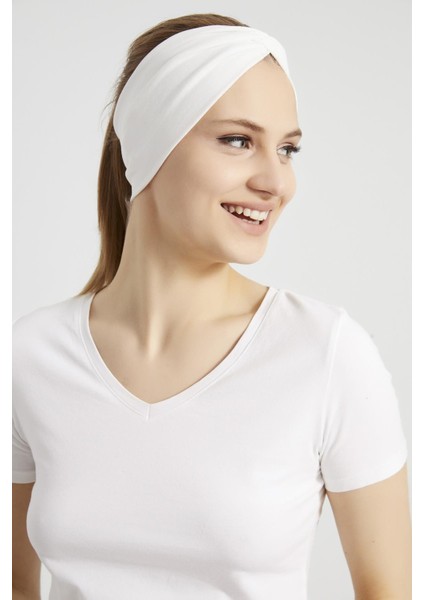 Beyaz, Butik Tasarım Kadın Bandana Saç Bandı, Ekstra Yumuşak, Esnek, Doğal, Pamuklu Penye