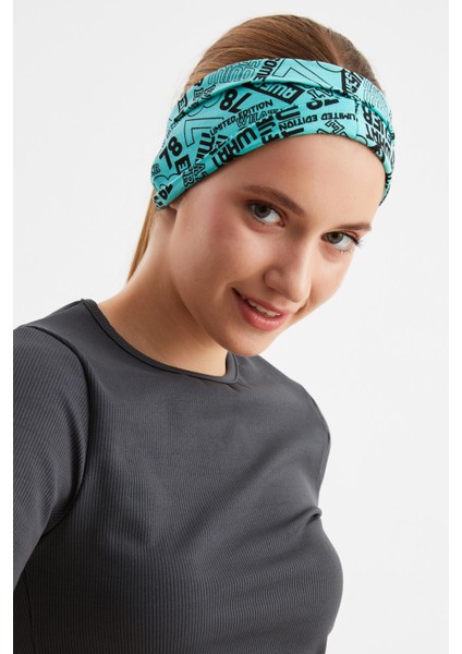 Turquaz Kadın Çift Taraflı Kullanım Alternatifli, Pamuklu Penye, Kaymaz, Hafif, Spor Saç Bandı Bandana