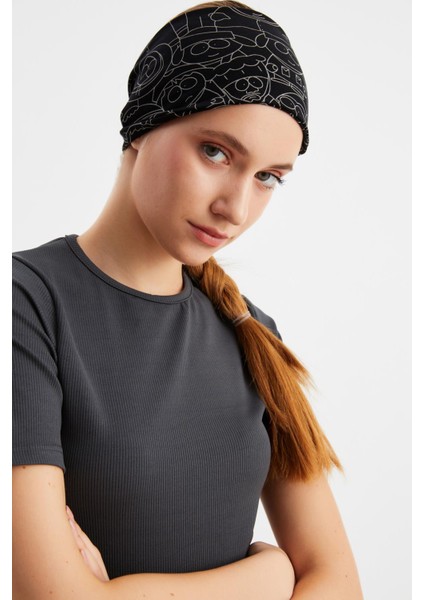 Siyah-Melanj Kadın Çift Taraflı Kullanım Alternatifli, Pamuklu Penye, Kaymaz, Hafif, Spor Saç Bandı Bandana